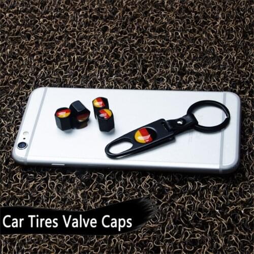 Leather Metal Keyring For Porsche Accessories Car Wheel Tire Valve Stem Caps Germany Flag Badge 4Pcs Tyre Air Valve Covers Parts