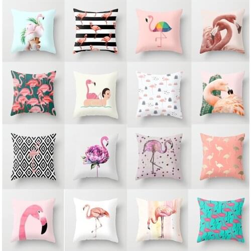 45*45cm Cartoon Flamingos Pillowcase PeachSkin Cushion Cover Sofa Car Seat Waist Pillow Covers Home Office Decor