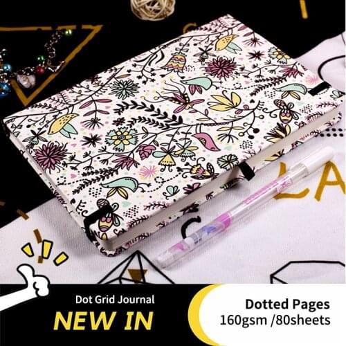 A5 160gsm Dotted Bullet Notebook Floral Hard Cover Elastic Band Travel Planner Diary Dot Grid Journal