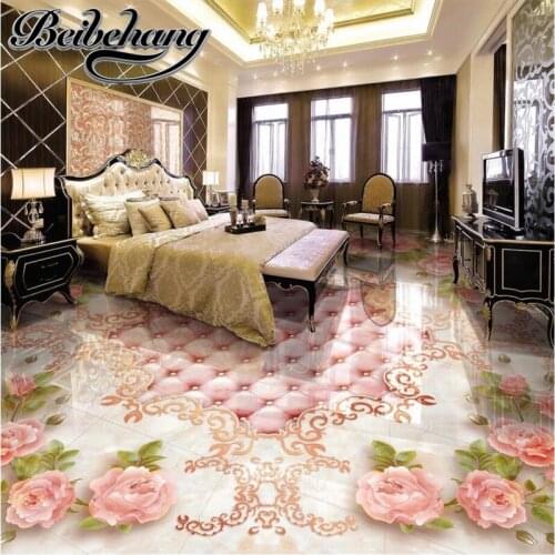 Beibehang Decorative floor painting Custom self-adhesive 3D European rose soft marble relief floor tiles painted vinyl wallpaper