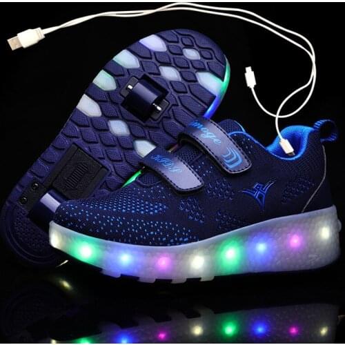 USB Charging Children Roller Skate Casual Shoes Boys Girl Automatic Jazzy LED Lighted Flashing Kids Glowing Sneakers with Wheels
