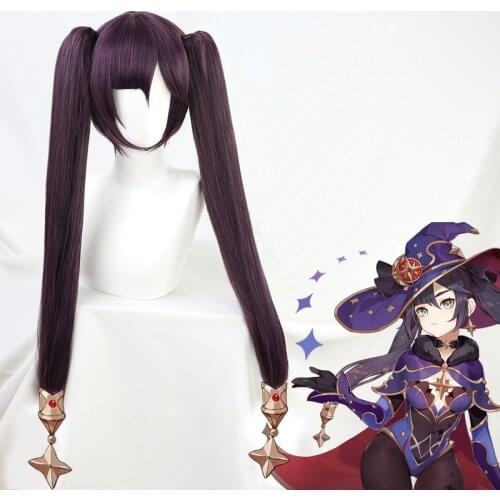 Genshin Impact Mona Purple Long Ponytail Straight Cosplay Wig C00069