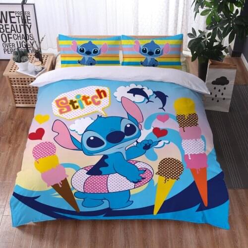 Home Textile New Disney Star Baby Lilo & Stitch Bedding Set Boys & Girls Bedroom Bedding Single Queen Large Size Gift for Kids