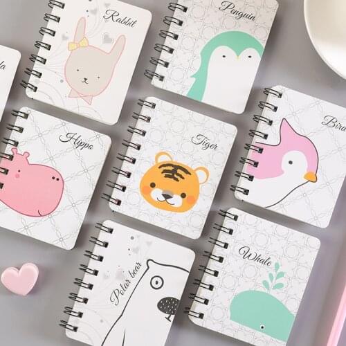 80PCS Cartoon Animal Coil Diary Student Mini Pocket Portable A7 Notepad Blank English Notebooks Kawaii Office School Supplies