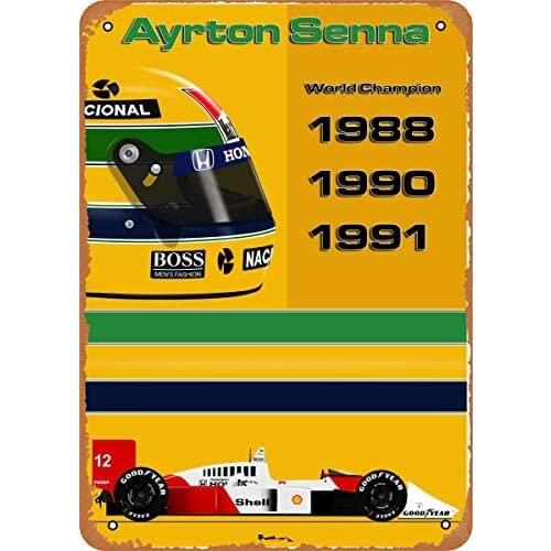 Metal Sign - Ayrton Senna Ayrton Senna McLaren MP4-8 x 12 Vintage Look Tin Plate
