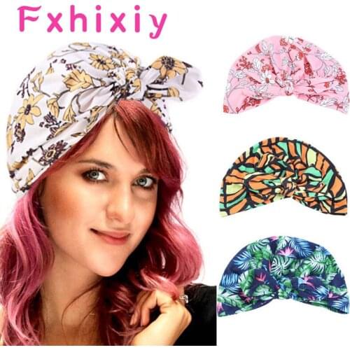 Fashion New Rabbit Ear Beanie Women Vintage Bow Stretchy Turban Hat Chemo Hat Soft Knotted Turban Beanie Cap Turbante