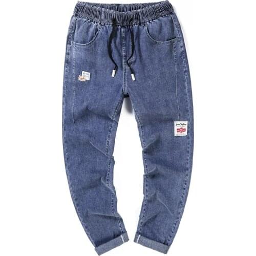 2021 summer mens Harlan jeans plus size pants 8XL 9XL10XL fashion drawstring patchwork light blue trousers oversized streetwear