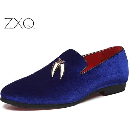 New Fashion Men Shoes Party Wedding Shoes Handmade Loafers Men Velvet Shoes With Metal Men Dress Shoe Mens Flats