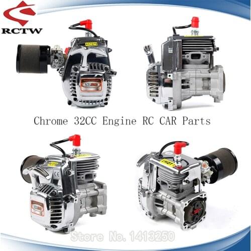 Chrome 32CC 4 Bolt Cylinder Set with Ait Filter Kit for 1/5 HPI ROFUN ROVAN KM BAJA LOSI MCD GTB FG DDT FID Racing GoPed RedCat