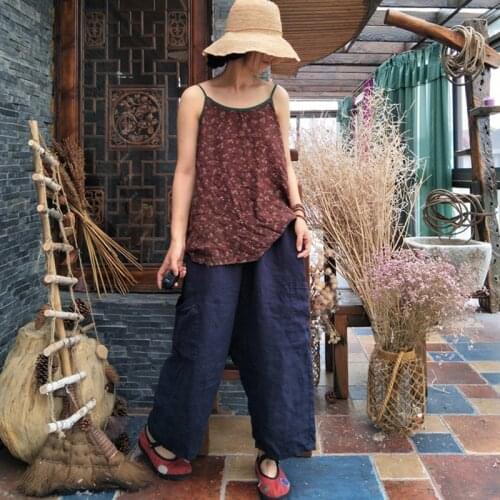 Johnature 2021 Summer New O-Neck Vintage Floral Print Sleeveless Camis Women Loose 5 Colors Patchwork Hit Colors Camis