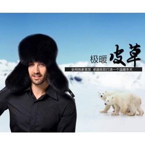 New Men Outdoor Windproof Winter Natural Real Fox Fur Bombers Hats Quality Raccoon Fur Cap Man Luxury Real Sheepskin Leather Hat