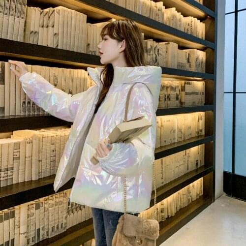 2020 Winter New Bright Cotton Jacket Korean Style Loose Coat Womens Fashion down Coat Womens Short Style Cotton-Padded Clothes