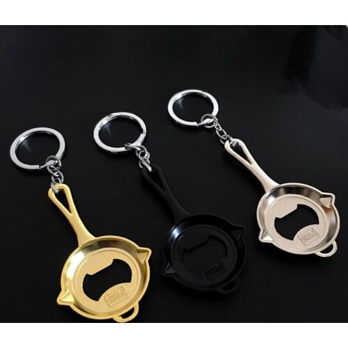 New Arrival Game pubg Pans Bottle Opener Keychain Metal Alloy Key Chain Key Holder For Player Souvenir 3 Colors Options