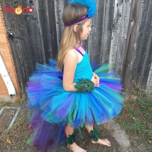 Peacock Tutu Dress For Girls Pageant Birthday Party Ball Gown Baby Girls Peacock Vestidos Children Purim Clothes Photo Props