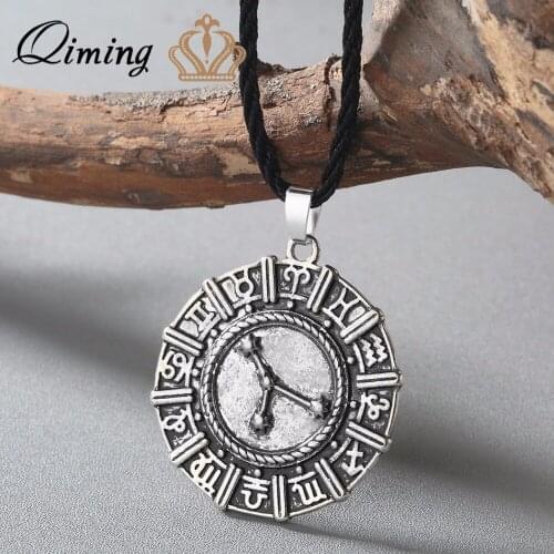 QIMING Zodiac Constellation Necklace Women Men Birthday Gift Astrology Zodiac Sign Necklace Horoscope Vintage Jewelry