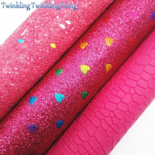 ROSE Glitter Fabric, Printed Hearts Glitter Leather, Crocodile Faux Leather Fabric For Bows A4 8"x11" Twinkling Ming XM210
