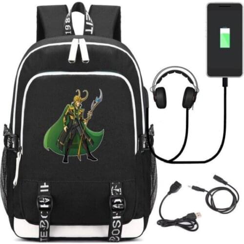 New Comics Supervillain Loki USB Laptop Backpack Unisex Black Travel Shoulder Bag Cartoon School Bags Work Casual Bags Gift