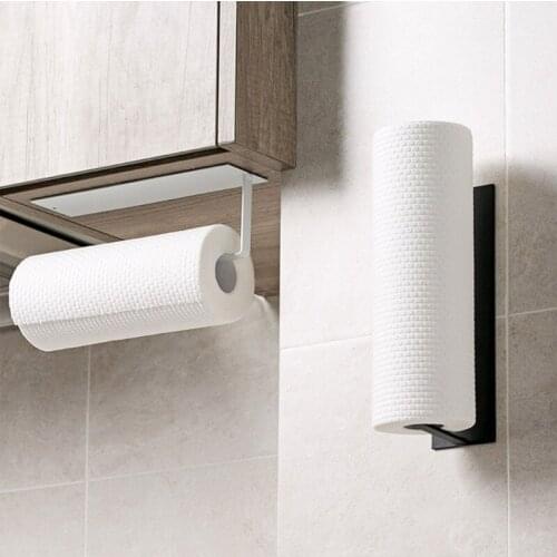 Self-adhesive Toilet Paper Holder Toilet Tissue Paper Roll Holder Plastic Wrap Metal Rack for Bathroom Kitchen Storage
