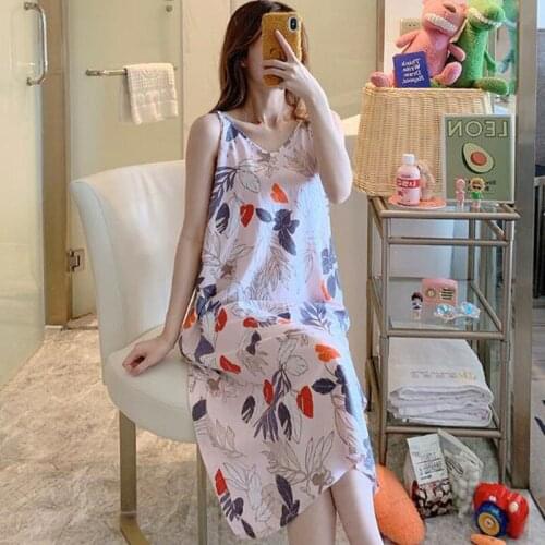 Sexy sling long dress spring summer nightdress women fresh print students sleepwear nightgowns female loose casual night shirt