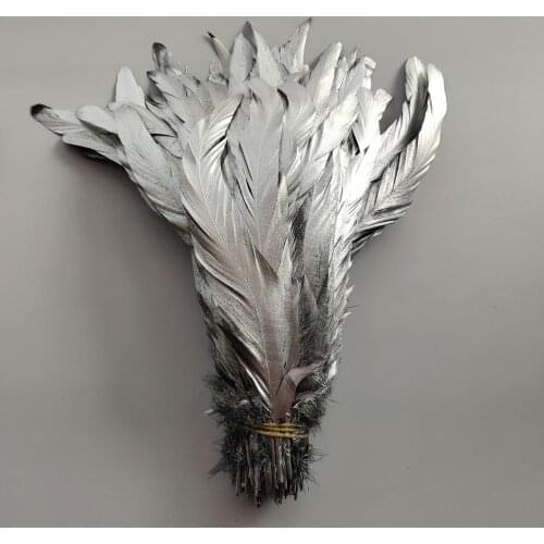 100/500pcs Beautiful 10-12inches/25-30cm Single Silver Rooster Tail Feathers DIY Jewelry Craft Making Clothing Decoration