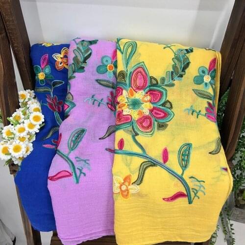 2017 Newest Women Floral Embroidery Pattern Soild Color Scarf Shawsl Floral Hijab Wraps 11Color 10pcs/lot