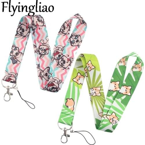 Siberian Husky Corgi Lanyard Keys Phone Holder Funny Neck Strap With Keyring ID Card DIY Animal webbings ribbons Hang Rope Gifts