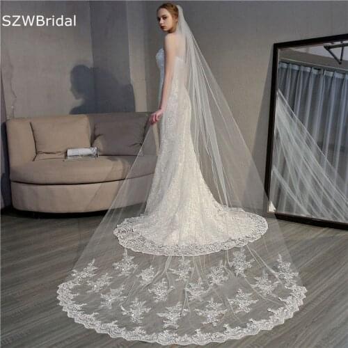 New Arrival White Ivory Wedding veils Lace Appliques Cathedral Bridal veil Veu de noiva Voile mariage Wedding accessories Wesele