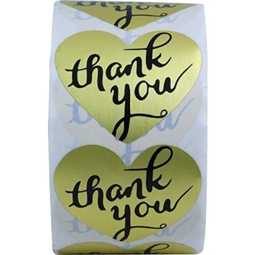 Wedding Decoration Thank You Stickers Love Heart Gold Metallic Foil 1in/500 Per Roll Decorative Sealing Stickers,Adhesive Labels