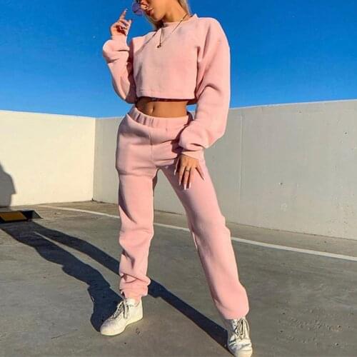 Cropped Sweatshirt Long Sleeve Womens Tracksuit O-neck Pullver Top And Jogger Pants Ladies Sportwear Suit Autumn Casual Street