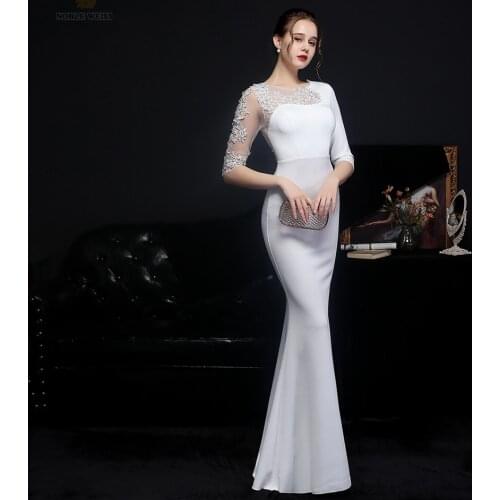 Evening Dress O-Neck Floor-Length Evening Gowns for Women Beading Appliques Dresses Woman Party Night Mermaid Prom Dress