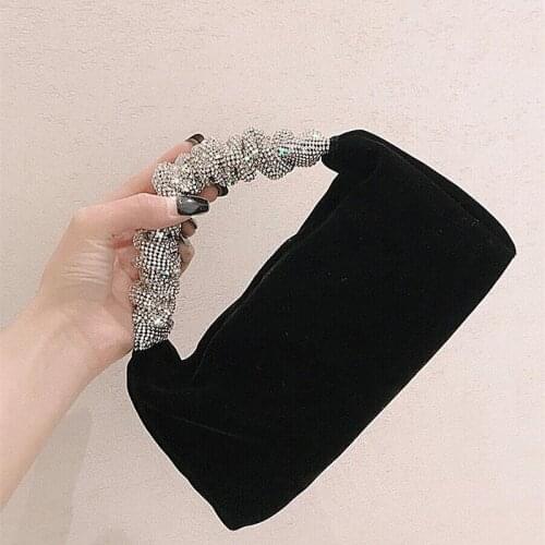 Velvet Rhinestone Handbag Celebrity with Flash Diamond Dinner Bags Black Handbag Studded Banquet Bag wristlets lady