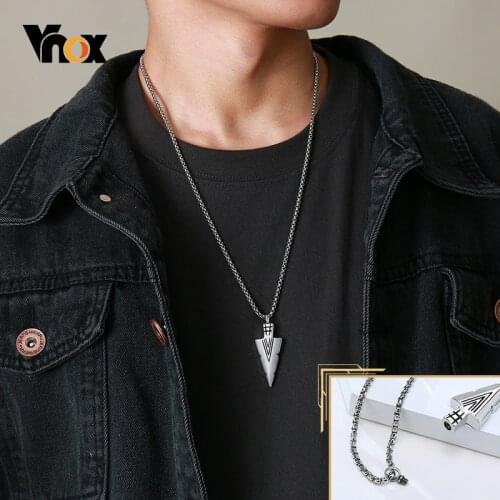Vnox Mens Arrowhead Kunai Primal Urn Necklaces, Rock Punk Spearhead Pendant Jewellery, Stainless Steel Anniversary Gift for Him