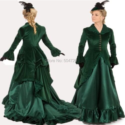 19 Century Green Velvet Victorian dresses Eras Regency Gothic Civil War Gothic Revolutionary Dress Halloween Gothic HL-107