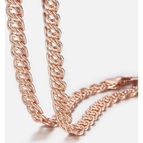 Davieslee White Rose Yellow Gold Chain Necklace for Women Snail Link Womens Necklaces Chain Wholesale Jewelry 7mm 45-60cm LGN326