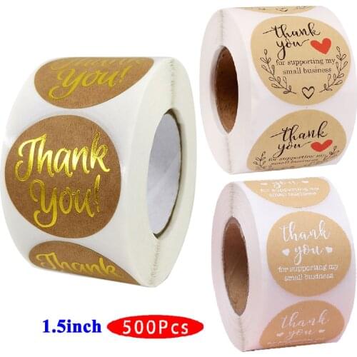 1.5inch 500Pcs Vintage Cute Kawaii Kraft Paper Thank You Stickers Support My Small Business Handmade Love Aesthetic Seal Label