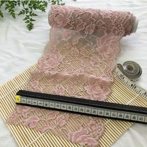 1 Meter 15cm Width Pink With Beige DIY Garment Accessories Sewing Swiss Lace Trim Elastic Lace Fabric Wedding Lace Material