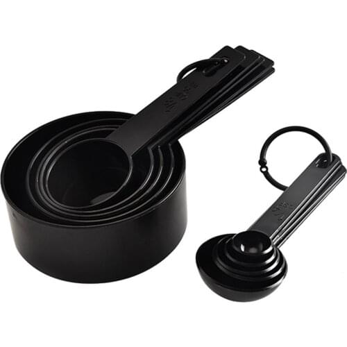 10pcs/lot 5 Black Color Measuring Cups 5 Measuring Spoon Scoop Silicone Handle Kitchen Measuring Tool Plastic Ladles Utensil Kit