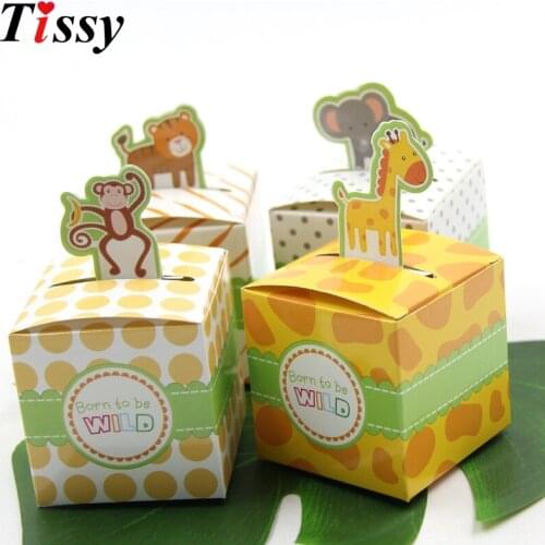 12PCS Cute 4 Types DIY Safari Animal Candy Gifts Box Boy/Girl Kids Birthday Baby Shower Favors Decoration Event & Party Supplies