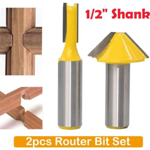 2 Pcs Alloy Flat-Bottomed V-Knife Milling Cutters Router Bits for Wood Door Window