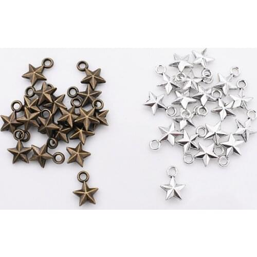50pcs 11x8X3mm Antique Silver and Bronze Plated Star Charms Pendant DIY Handmade Jewelry Accessories