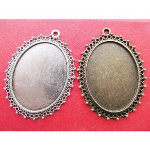 50pcs Antique Silver/Antique Bronze Oval Base Setting Tray Bezel Pendant Charm,Border Flower,fit 30mmx40mm Cabochon/Cameo