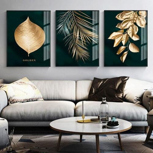 Abstract Golden Plant Leaves Picture Wall Poster Modern Style Canvas Prints Painting Art Aisle Living Room Cuadros Home Decor