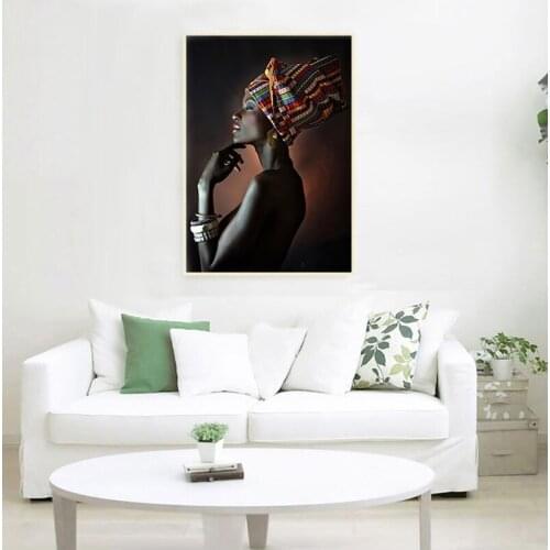 African Woman Indian Headband Portrait Canvas Painting Posters and Prints Scandinavian Wall Art Picture for Living Room