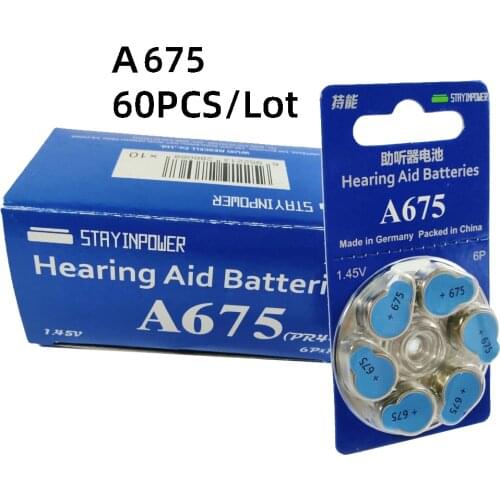 60 PCS Stay in Power Zinc Air Hearing Aid Batteries A675 675A 675 P675 PR44 Hearing Aid Battery A675 for Hearing Aids