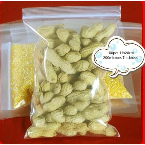 Almacenamiento Comida 100pcs 14x20cm 200microns Thickness Plastic Transparent Bag , Zipper lock Clear Packaging Package Bags