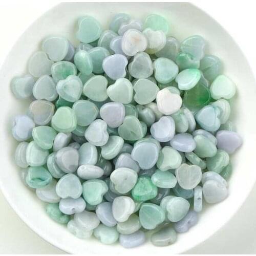 Burma natural waxy jade small heart love DIY bracelet necklace beads woven handmade jewelry accessories
