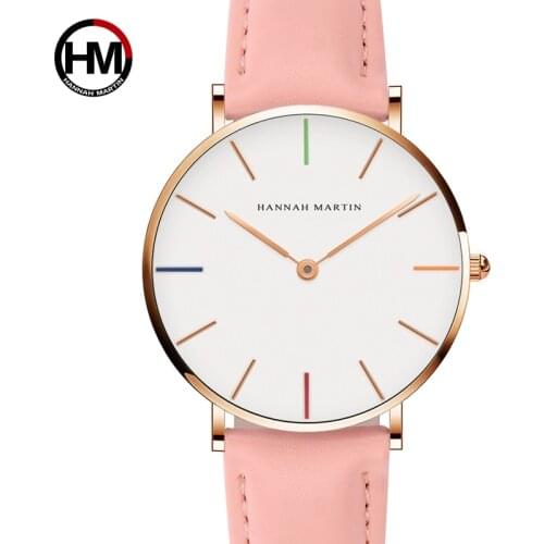 Japan Quartz Movement Ladies Watch Fashion Casual Women Top Brand Pink Genuine Leather Strap Simple Waterproof Wristwatch 36mm