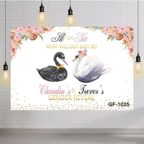 What Will Our Baby Be Gender Reveal Swan Theme Photo Background He or She Boy or Girl Prince or Princess Baby Shower Backdrop