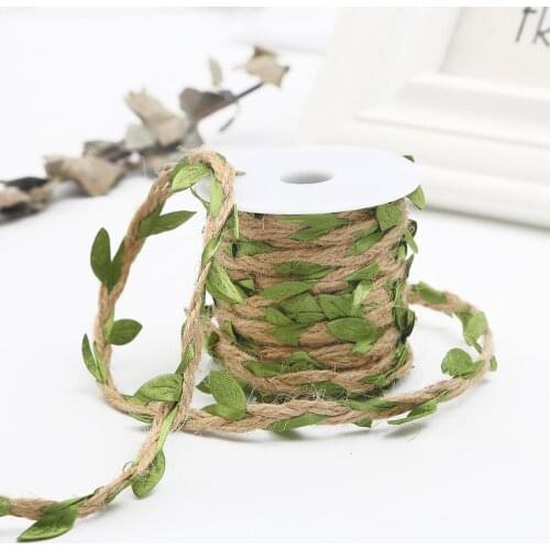 2-10m Colorful Artificial Leaves Weaving Hemp Jute Rope For Birthday Decoration DIY Craft Rattan Gift Bouquet Packaging Rope