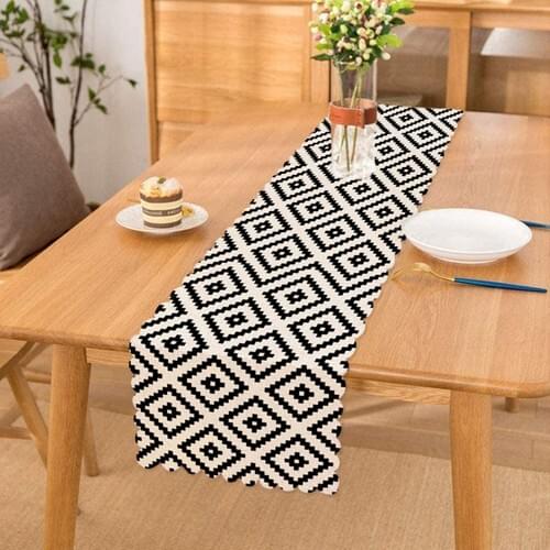 White On Black Mosaic Plaid Decorative Runner